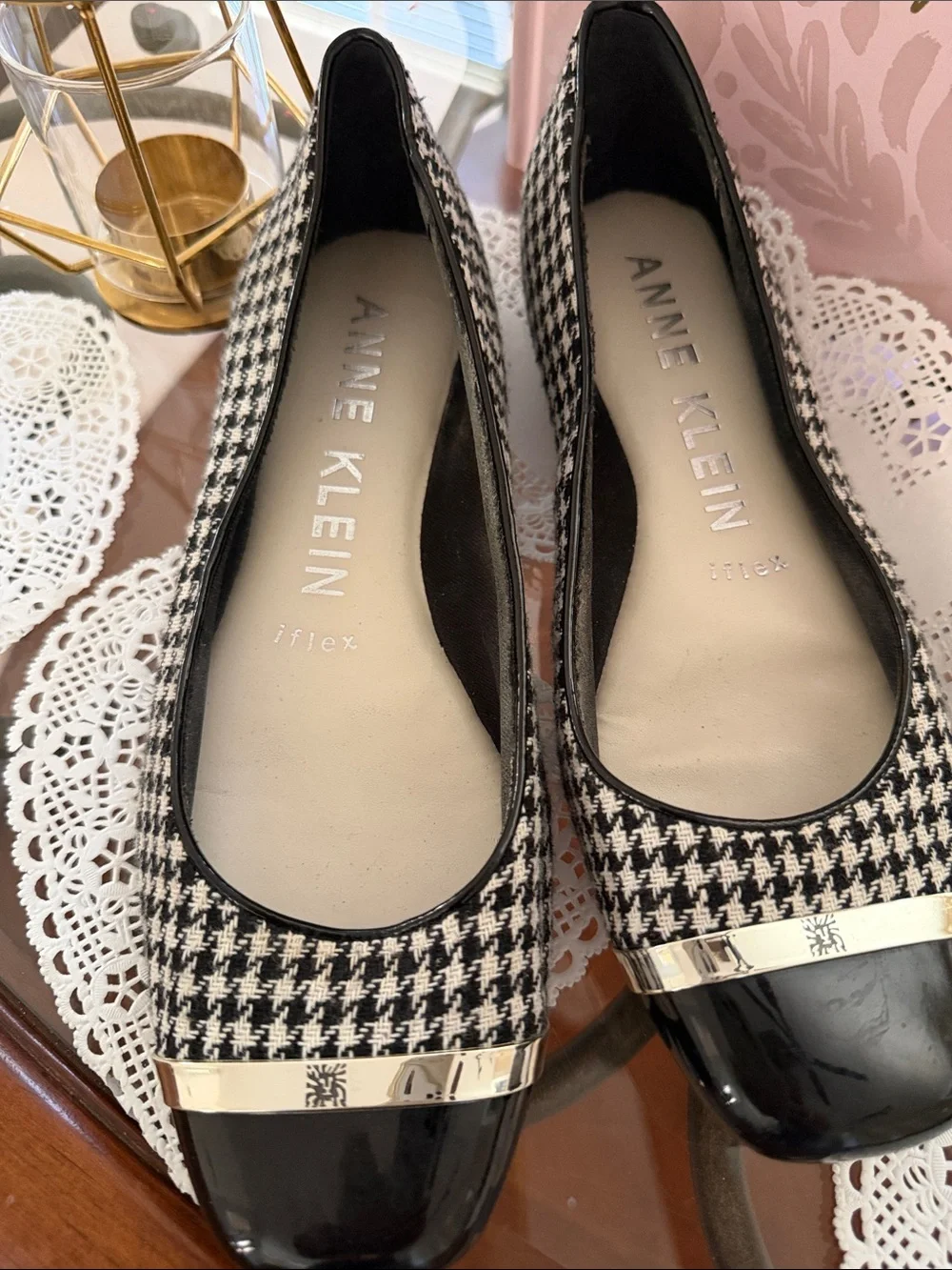 Anne Klein Black & White Houndstooth Cap-Toe Flats